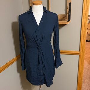 Abercrombie & Fitch navy blue knot front long sleeve dress size XS